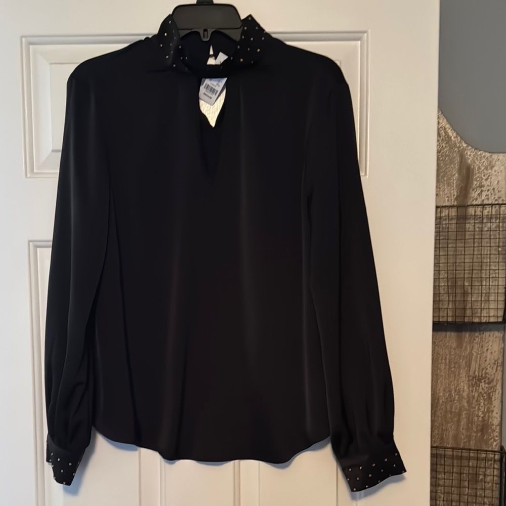 Elegant Black Women's Top keyhole with gold studs medium